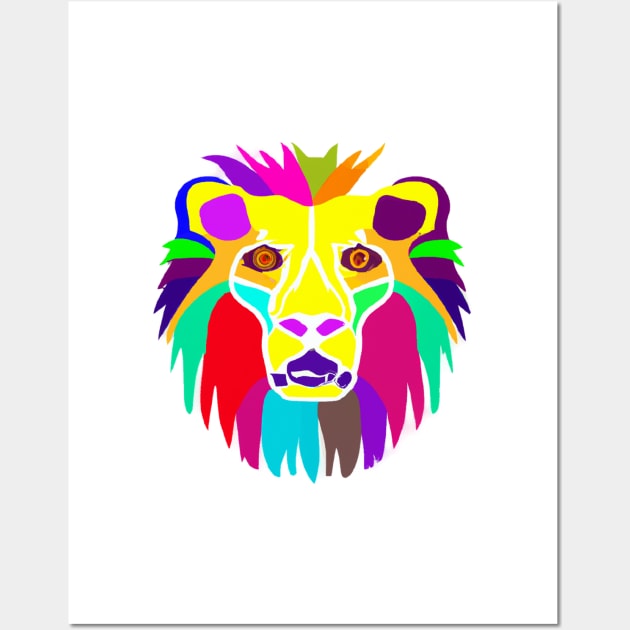 Cute Colorful Lion Shape Head Drawing Wall Art by Play Zoo